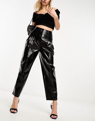 Miss Selfridge vinyl faux leather peg pants in black