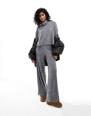 Miss Selfridge wide leg ribbed lounge pants in gray - part of a set