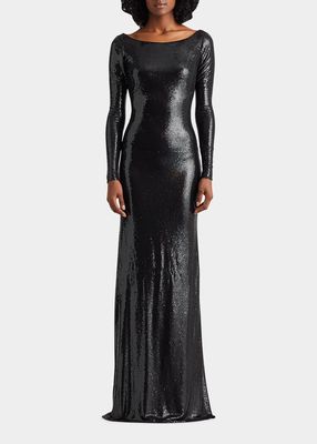 Missandra Sequin-Embellished Open-Back Dress