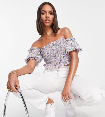 Missguided bardot top in lilac floral-Purple