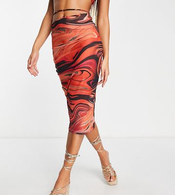 Missguided beach midi skirt in orange abstract print - part of a set
