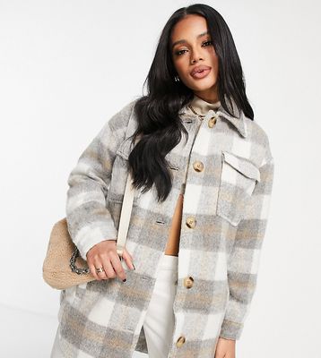 Missguided brushed check shacket in gray