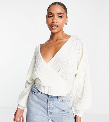 Missguided cable knit wrap cardigan in cream-White
