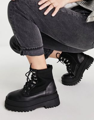Missguided chunky hiker boots in black