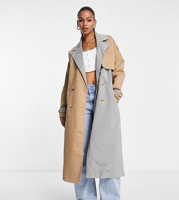 Missguided contrast check spliced trench coat-White