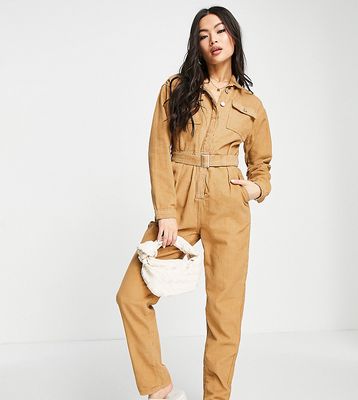 Missguided cord belted jumpsuit in brown