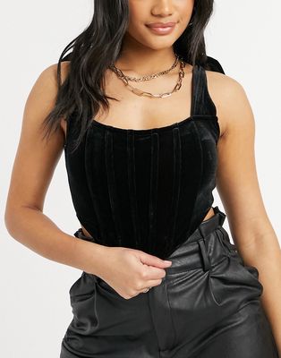 Missguided corset with tie detail in black