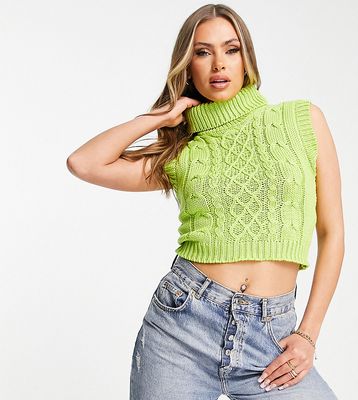 Missguided cropped cable roll neck tank top in green