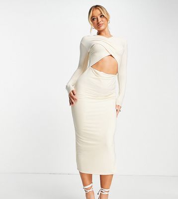 Missguided cross bust midaxi dress with long sleeve in cream-White
