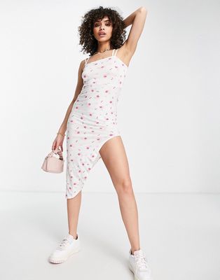 Missguided double strap midi dress in white floral