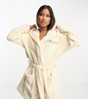 Missguided fluffy soft touch robe in cream-White