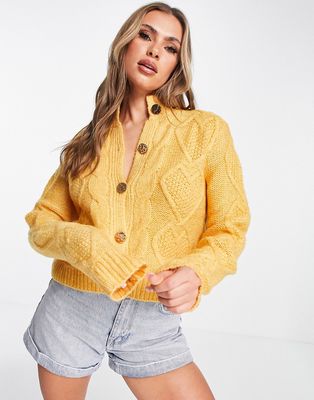 Missguided heart cable knit cardigan with embellished buttons in orange