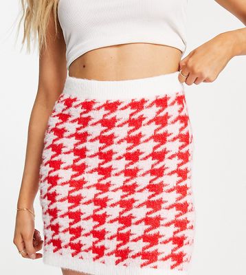 Missguided knit houndstooth mini skirt in red - part of a set