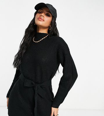 Missguided knit mini dress with belted waist in black