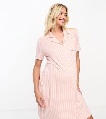 Missguided Maternity jersey night shirt in lilac stripe-Pink