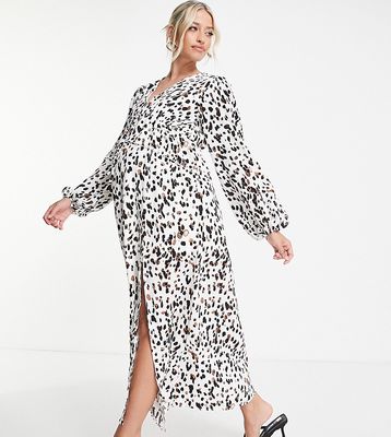 Missguided Maternity smock midaxi dress with long sleeve in pink floral-Multi