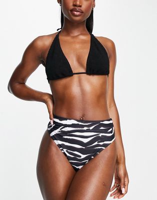 Missguided mix & match high waist bikini bottom in zebra-Multi