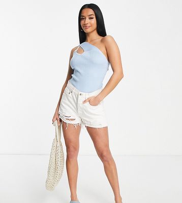 Missguided Petite asymmetric ribbed bodysuit in blue