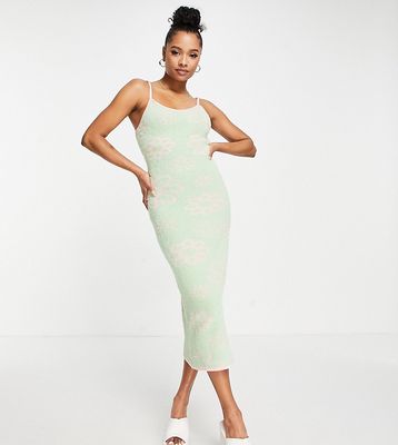 Missguided Petite fluffy midaxi dress in mint daisy-Green
