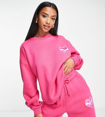 Missguided Petite good vibes sweatshirt in bright pink - part of a set
