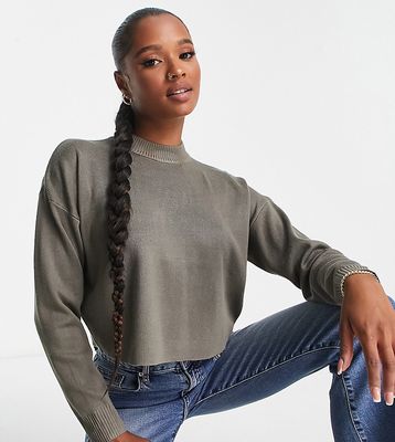 Missguided Petite high neck sweater in khaki-Green