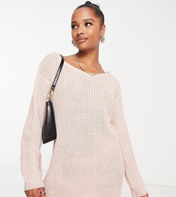 Missguided Petite off-shoulder sweater dress in pink - LPINK