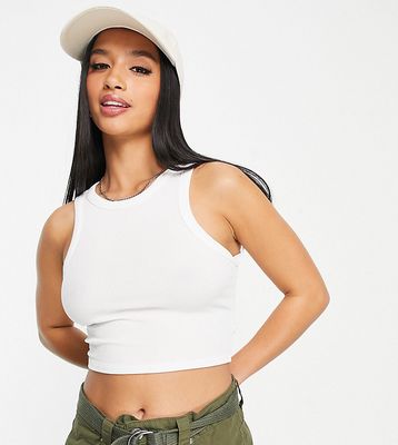 Missguided Petite ribbed racer tank top in white