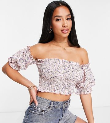 Missguided Petite shirred bardot top in floral-Multi