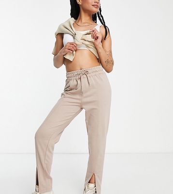 Missguided Petite split cuff sweatpants in taupe-Gray
