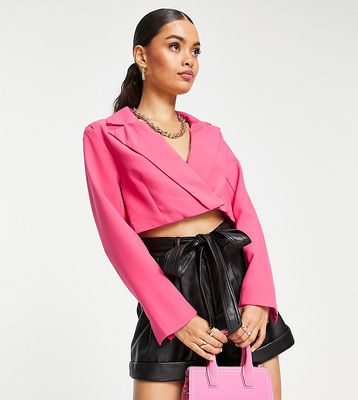 Missguided Petite tailored cropped blazer in pink - part of a set