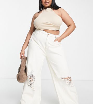 Missguided Plus busted wide leg jean in cream - CREAM-White