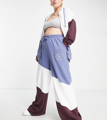 Missguided Plus color block graphic sweatpants in brown