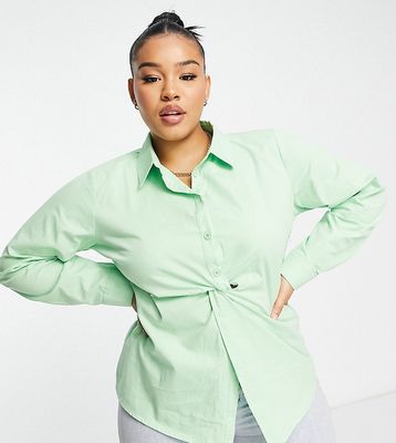 Missguided Plus poplin shirt with twist front in green