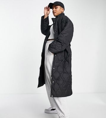 Missguided Plus quilted longline puffer coat in black