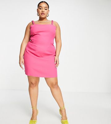 Missguided Plus shirred strap mini dress in bright pink - part of a set