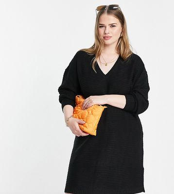 Missguided Plus v neck mini sweater dress in black