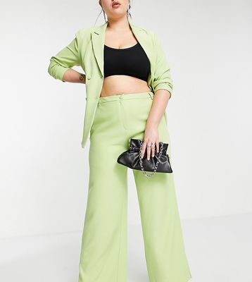 Missguided Plus wide leg pants with slit hem in lime-Green