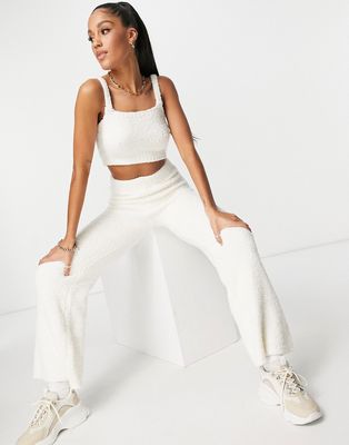 Missguided popcorn knit wide leg pants in white - part of a set - WHITE
