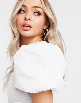 Missguided poplin blouse with puff sleeves in white
