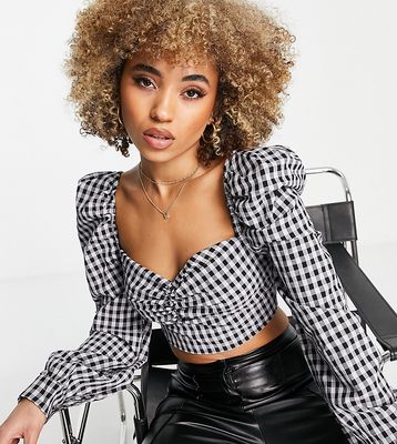 Missguided puff sleeve corset top in black gingham