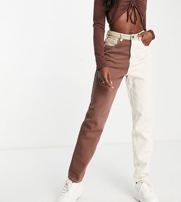 Missguided riot mom jeans with neutral patch detail in cream-White