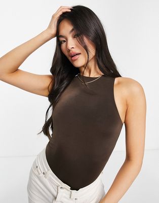 Missguided seamless bodysuit in chocolate brown