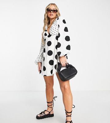 Missguided smock dress in white mixed polka dot