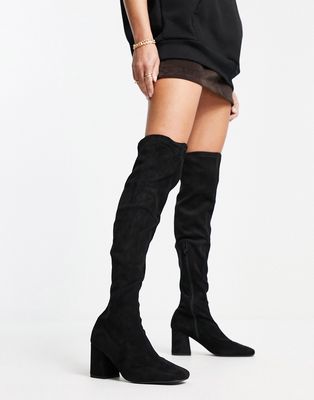 Missguided square toe block heel over the knee sock boot in black