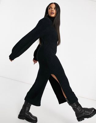 Missguided sweater dress with side slit in black