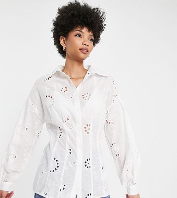 Missguided Tall broderie corset shirt in white