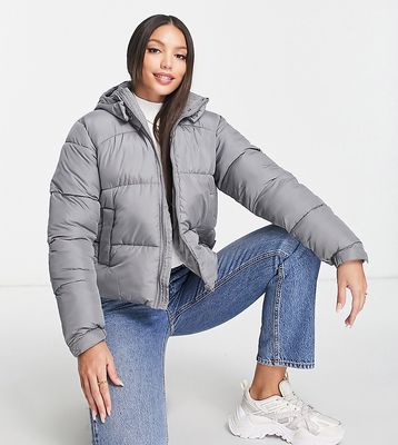Missguided Tall hooded padded puffer jacket in gray