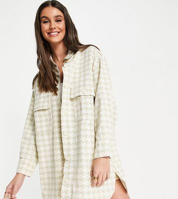 Missguided Tall oversized shirt in beige houndstooth - part of a set-Neutral