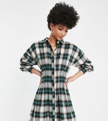 Missguided Tall pleated waist shirt dress in check-Multi