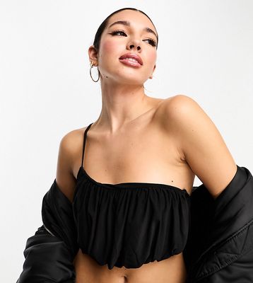 Missguided Tall ruched one shoulder crop top in black